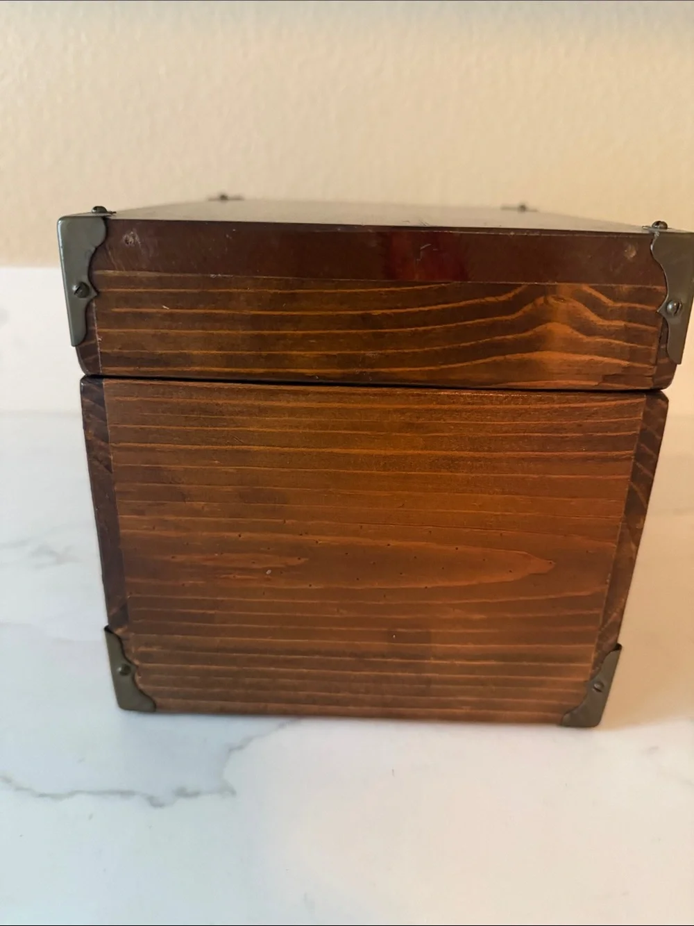 Vintage Wooden Box with Brass Accents and hinged lid